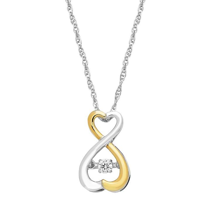 Dancing Love Two Tone Sterling Silver Diamond Accent Infinity Heart Pendant, Women's, Size: 18, White