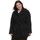 Plus Size D.e.t.a.i.l.s Hooded Double-breasted Fleece Jacket, Women's, Size: 1xl, Black