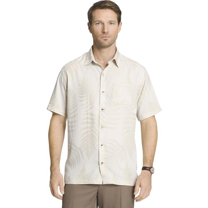 Big & Tall Van Heusen Classic-fit Textured Leaf Jacquard Button-down Shirt, Men's, Size: Xxl Tall, Natural