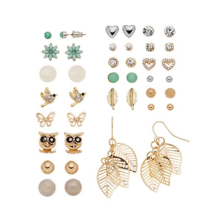 Mudd&reg; Flower, Bird, Butterfly, Owl, Leaf & Feather Earring Set, Girl's, Multicolor