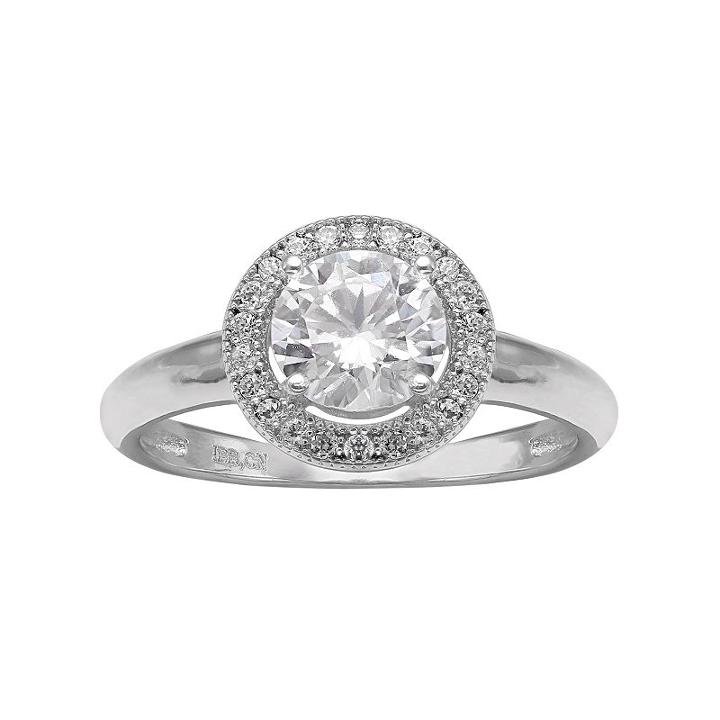 Primrose Cubic Zirconia Sterling Silver Halo Ring, Women's, Size: 9, Grey