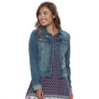 Juniors' Mudd&reg; Embroidered Denim Jacket, Teens, Size: Xs, Dark Blue