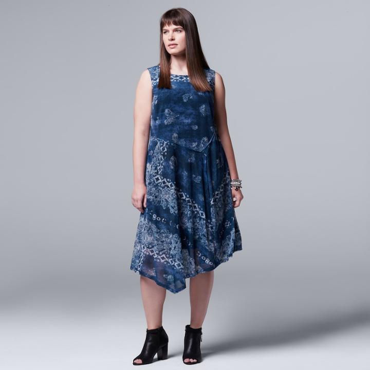 Plus Size Simply Vera Vera Wang Paisley Asymmetrical Midi Dress, Women's, Size: 0x, Dark Blue