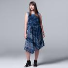 Plus Size Simply Vera Vera Wang Paisley Asymmetrical Midi Dress, Women's, Size: 0x, Dark Blue
