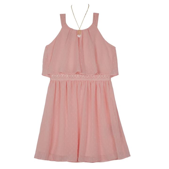 Girls 7-16 Iz Amy Byer Sleeveless Popover Dress With Necklace, Size: 16, Light Pink