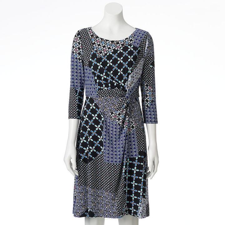 Women's Dana Buchman Printed Knot-front Dress, Size: Medium, Med Blue
