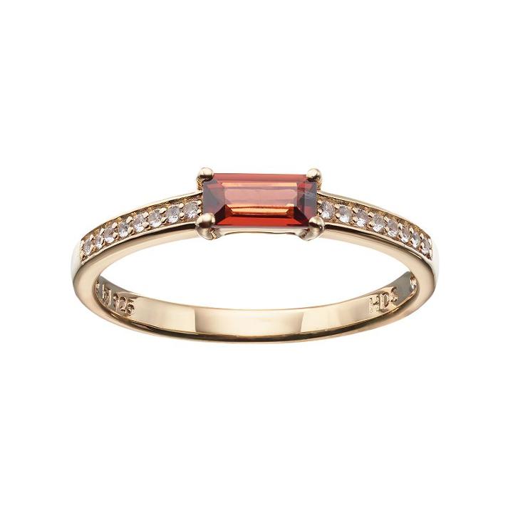 14k Gold Over Silver Garnet & White Sapphire Stack Ring, Women's, Size: 7, Red