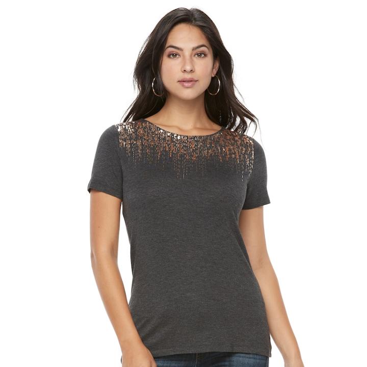 Women's Apt. 9&reg; Embellished Tee, Size: Large, Dark Grey