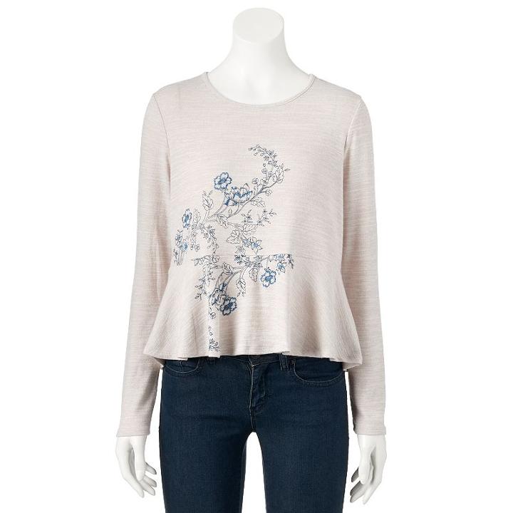 Women's Lc Lauren Conrad Embroidered Peplum Top, Size: Large, Silver