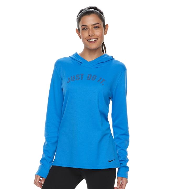 Women's Nike Dry Training Just Do It Graphic Hoodie, Size: Large, Dark Blue