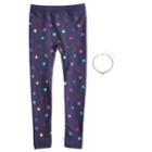 Girls 4-14 Smiley Face Fleece-lined Leggings With Necklace, Size: M-l, Blue (navy)