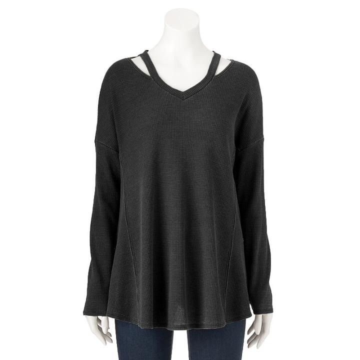 Women's Olivia Sky Textured Cutout Tee, Size: Small, Black