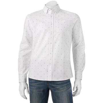 Men's Chor Anchor Print Button-down Shirt, Size: Large, White