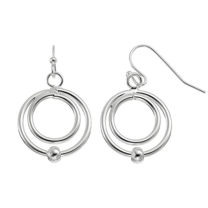Double Drop Hoop Earrings, Women's, Silver