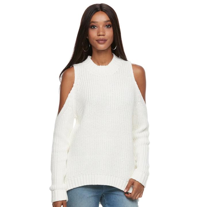 Women's Jennifer Lopez Cold-shoulder Crewneck Sweater, Size: Xxl, Natural