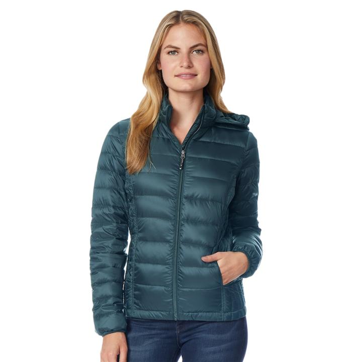 Women's Heat Keep Down Hooded Puffer Jacket, Size: Medium, Dark Green