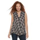 Plus Size Rock & Republic&reg; Twist Front Plaid Top, Women's, Size: 1xl, Black