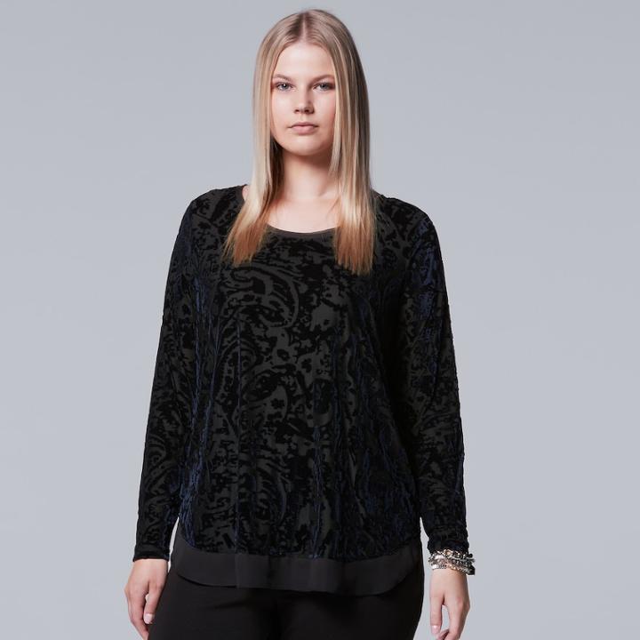 Plus Size Simply Vera Vera Wang Burnout Top, Women's, Size: 0x, Blue (navy)
