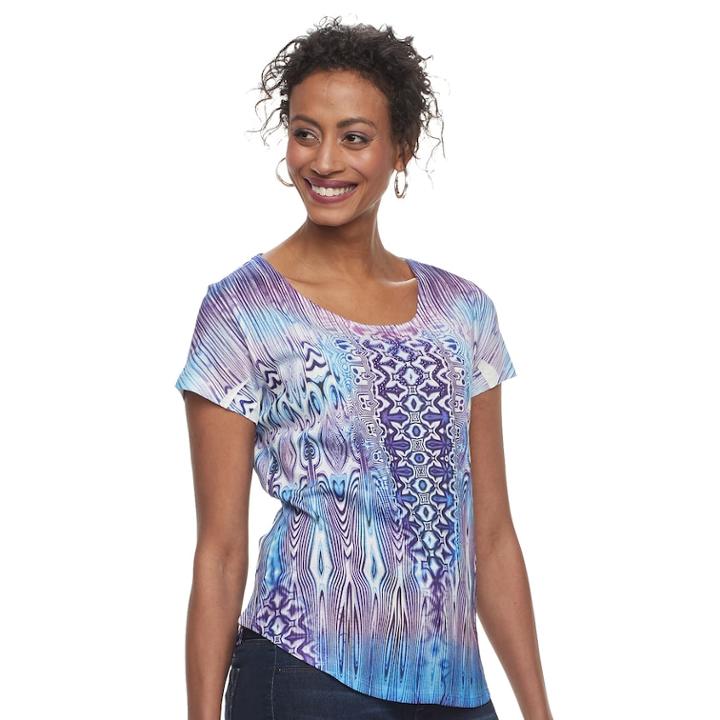 Women's World Unity Printed Scoopneck Tee, Size: Medium, Purple