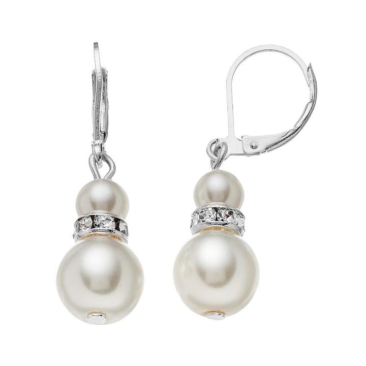 Simulated Pearl Rondelle Drop Earrings, Women's, White Oth