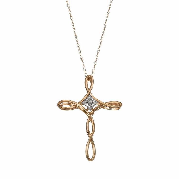 Diamond Accent 10k Gold Crisscross Cross Pendant Necklace, Women's, Size: 18, Yellow