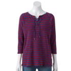 Women's Chaps Striped Lace-up Top, Size: Xxl, Blue