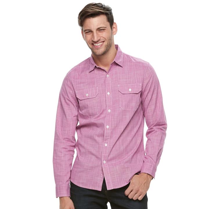 Men's Apt. 9&reg; Premier Flex Slim-fit Stretch Woven Button-down Shirt, Size: Small Slim, Dark Pink