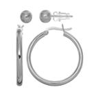 Pure 925 Sterling Silver Ball Stud & Hoop Earring Set, Women's, Grey