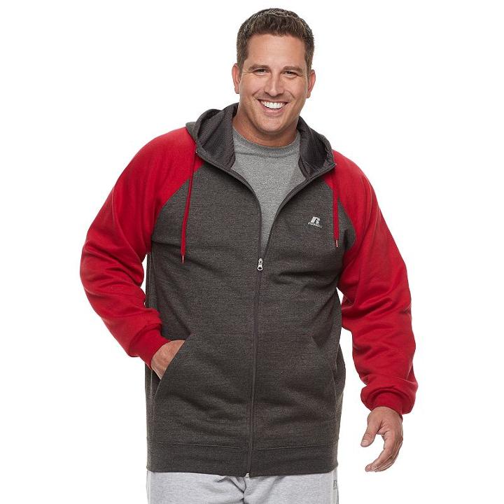 Big & Tall Russell Modern-fit Full-zip Raglan Hoodie, Men's, Size: 4xl Tall, Grey (charcoal)