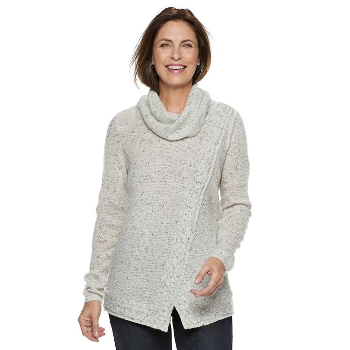 Women's Croft & Barrow&reg; Cable-knit Trim Cowlneck Sweater, Size: Small, Frost Donegal