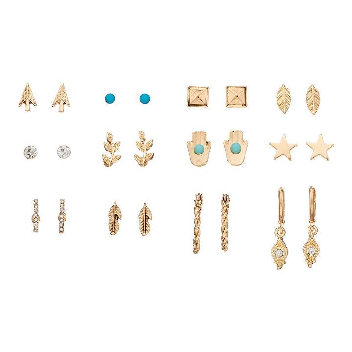 Leaf, Arrow, Hamsa & Star Nickel Free Earring Set, Women's, Turq/aqua