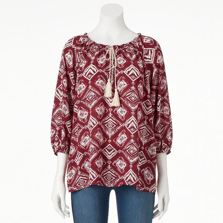 Women's Double Click Printed Peasant Top, Size: Small, Red