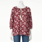 Women's Double Click Printed Peasant Top, Size: Small, Red