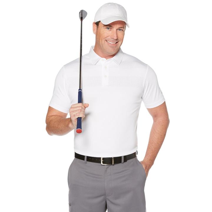 Men's Grand Slam Placement Regular-fit Striped Golf Polo, Size: Medium, White