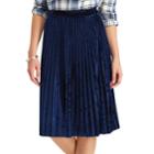 Chaps Women's Metallic Faux-suede Pleated Midi Skirt, Size: Large, Blue (navy)
