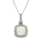 Lab-created Opal & 1/8 Carat T.w. Diamond 10k White Gold Halo Pendant Necklace, Women's, Size: 18