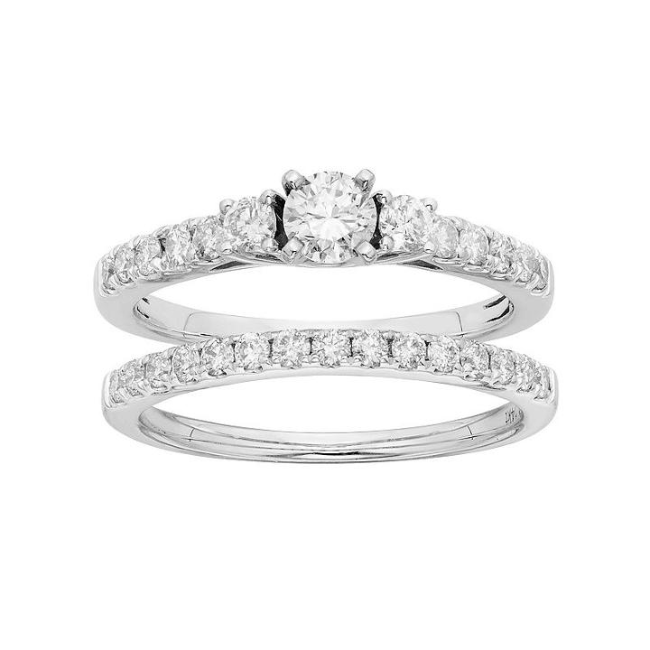 Igl Certified Diamond 3-stone Tiered Engagement Ring Set In 14k White Gold (1 Carat T.w.), Women's, Size: 7.50