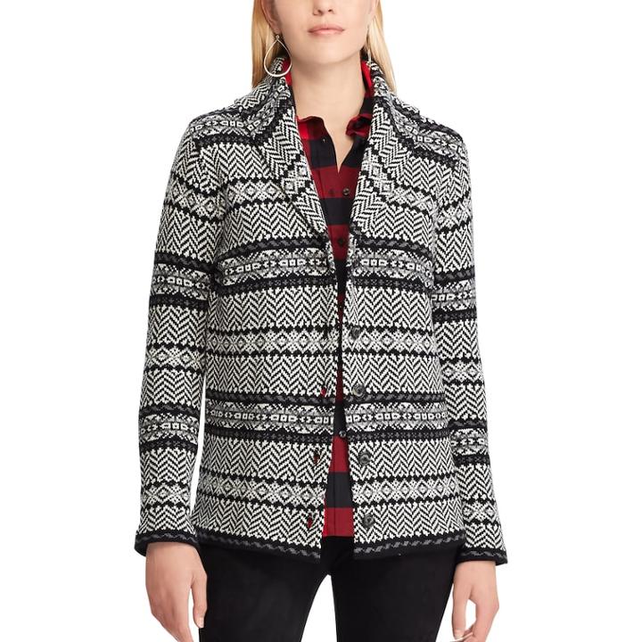 Women's Chaps Print Shawl-collar Cardigan Sweater, Size: Xxl, Black