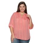 Plus Size Croft & Barrow&reg; Printed Roll-tab Henley, Women's, Size: 1xl, Light Red