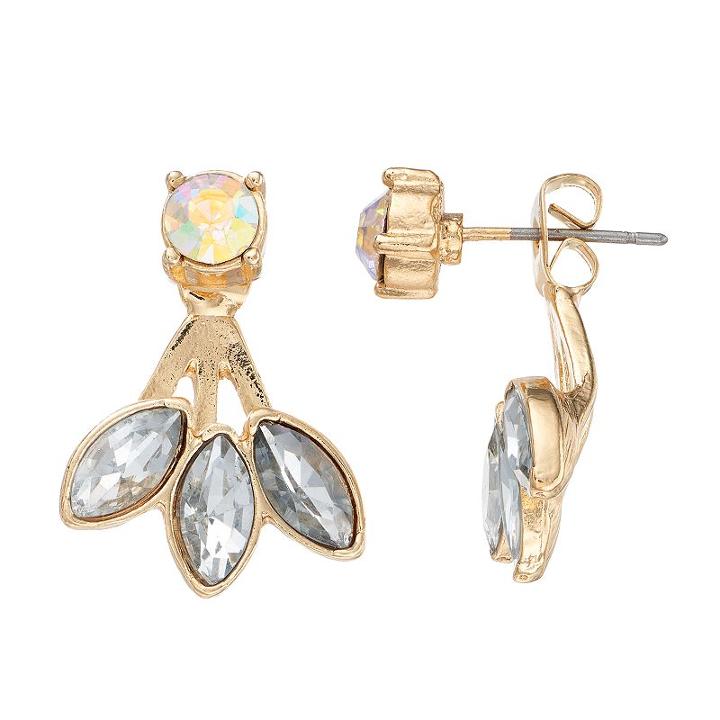 Lc Lauren Conrad Faceted Stone Nickel Free Fan Front Back Earrings, Women's, Med Brown