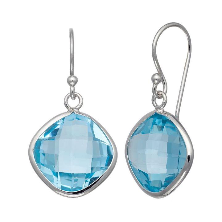 Sterling Silver Blue Topaz Square Drop Earrings, Women's