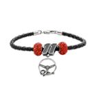Insignia Collection Nascar Denny Hamlin Leather Bracelet And Steering Wheel Charm And Crystal Bead Set, Women's, Size: 7.5, Orange