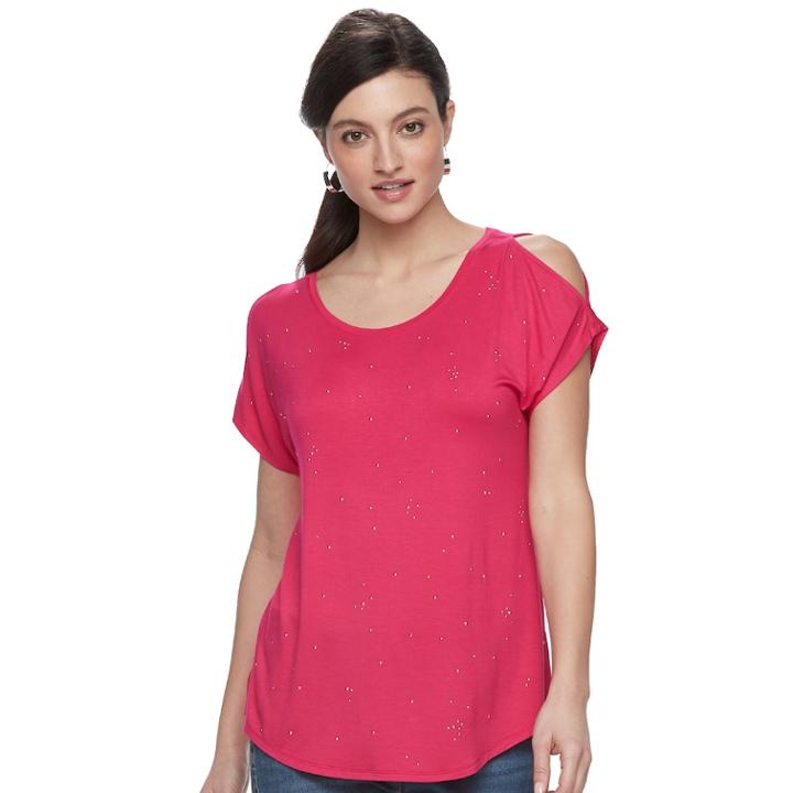 Women's Apt. 9&reg; Embellished Cold-shoulder Tee, Size: Medium, Med Pink