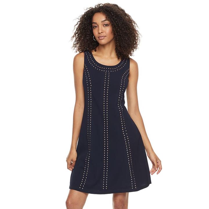Women's Nina Leonard Embellished A-line Crepe Dress, Size: Large, Blue (navy)