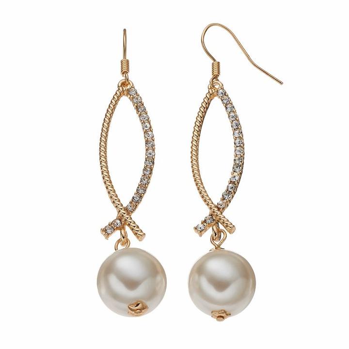 Croft & Barrow&reg; Nickel Free Simulated Pearl Crisscross Drop Earrings, Women's, White