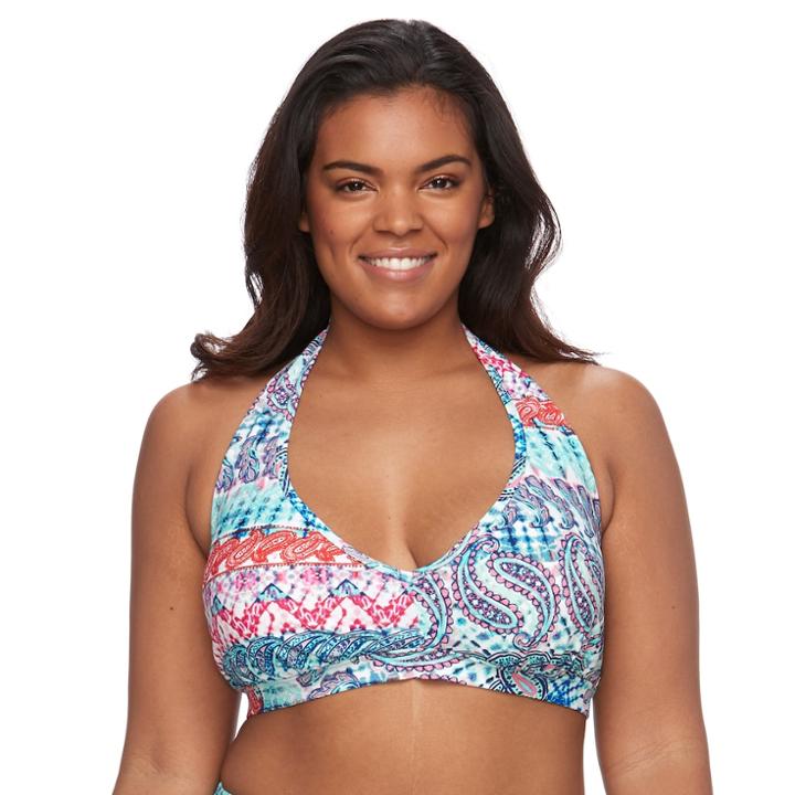 Plus Size Pink Envelope Bust Enhancer Paisley Halter Bikini Top, Women's, Size: 1xl, Beach Bum