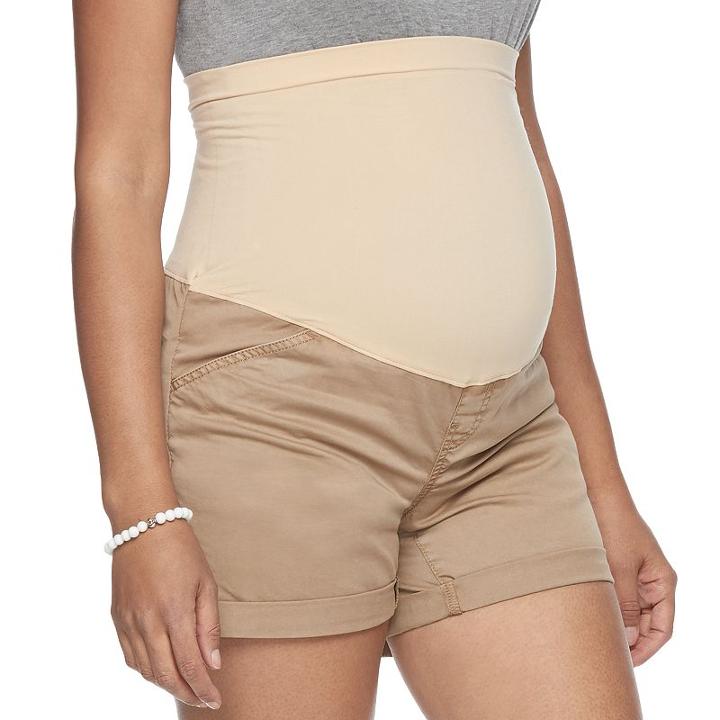 Maternity A:glow Belly Panel Twill Shorts, Women's, Size: 18-mat, Med Beige