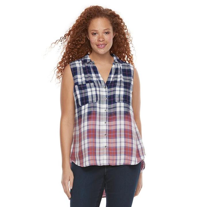 Plus Size Rock & Republic&reg; Sleeveless Dip-dye Plaid Top, Women's, Size: 3xl, Blue