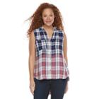 Plus Size Rock & Republic&reg; Sleeveless Dip-dye Plaid Top, Women's, Size: 3xl, Blue