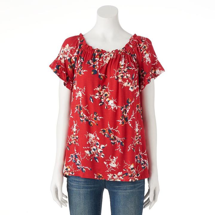 Women's French Laundry Print Smocked Tee, Size: Small, Light Red